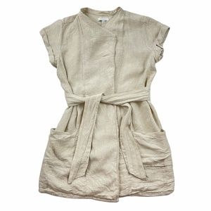 AYR 100% Linen Utility Wrap Dress Belted Beige 4